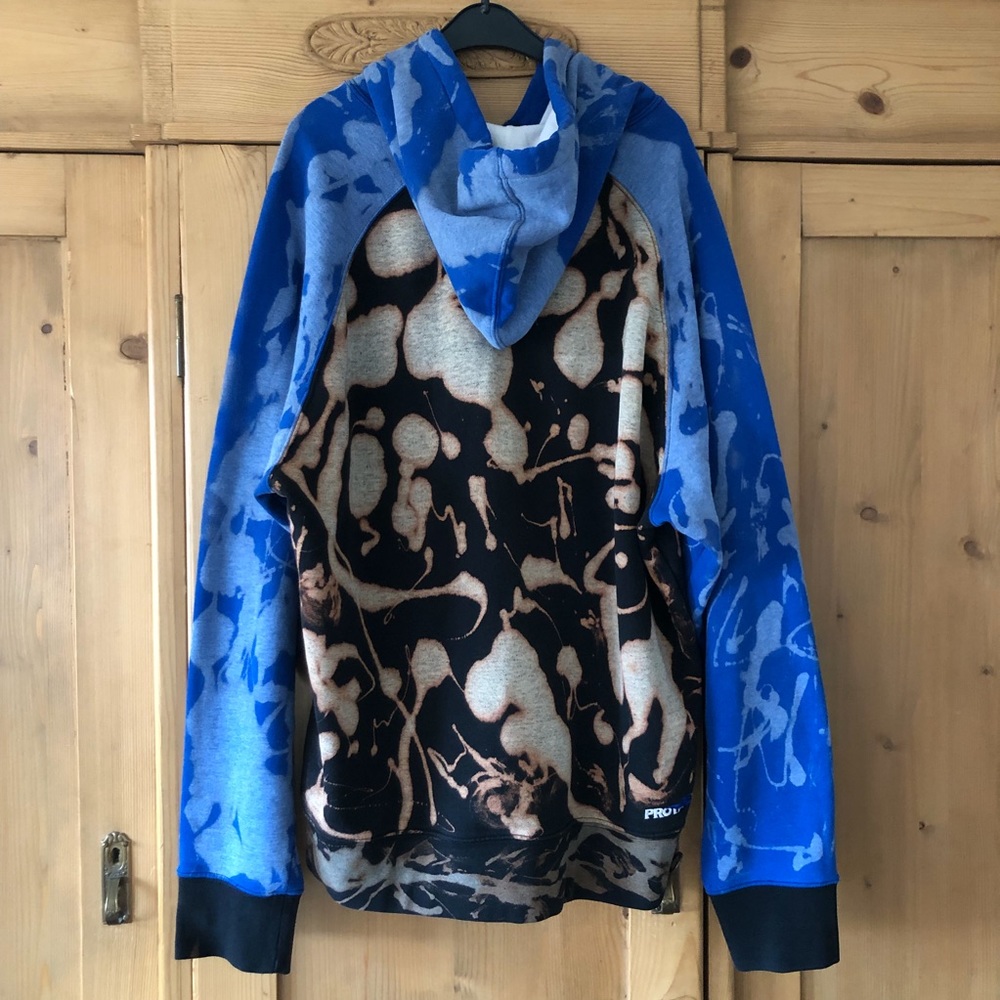 Protege Mens Hoodie Sweatshirt Blue Multicolor Streetwear Distressed L